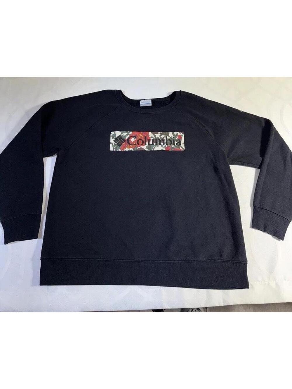 Columbia Crewneck Sweatshirt Spellout Size Large Long Sleeves Black